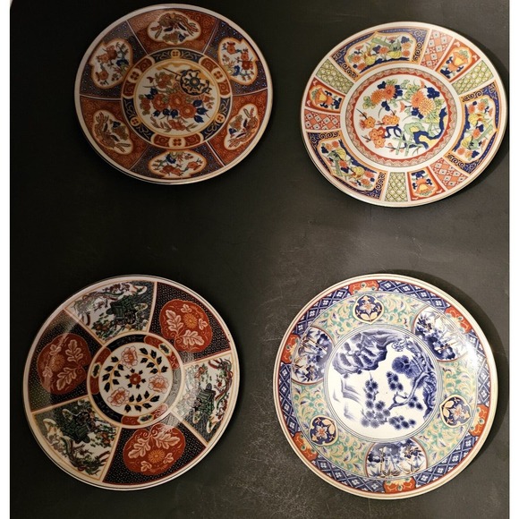 Four Vintage Japanese Gold Imari Hand Painted 6" Porcelain Plates W Hangers - Picture 1 of 15